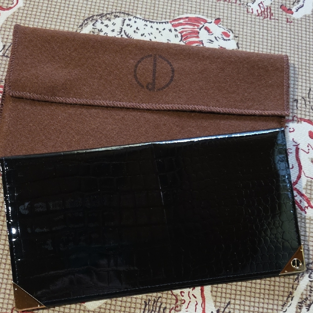 Dunhill Black Croco Embossed Patent Leather Accessory Checkbook Cover